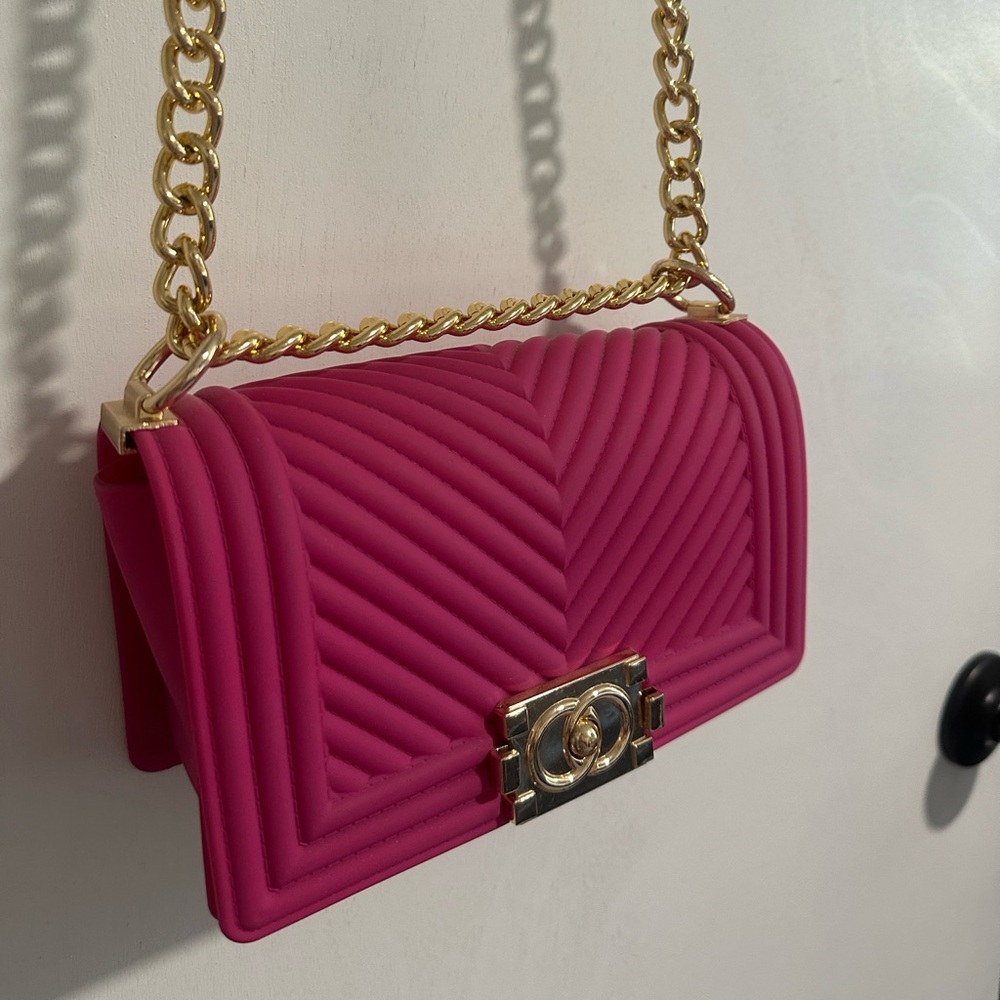 Pink Quilted Gold Chain Crossbody Bag